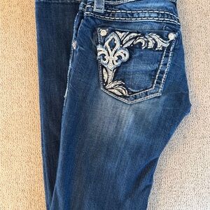 Miss Me Dark Blue Embroidered Skinny Jeans